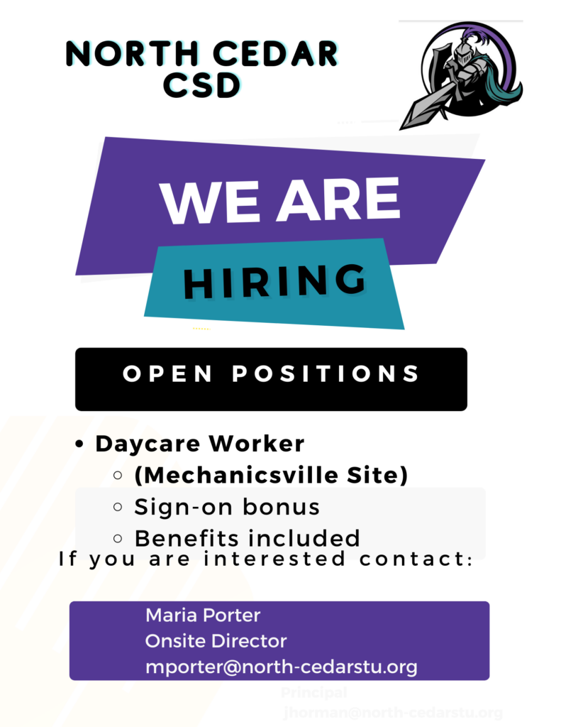 Daycare Work Opening North Cedar Community School District